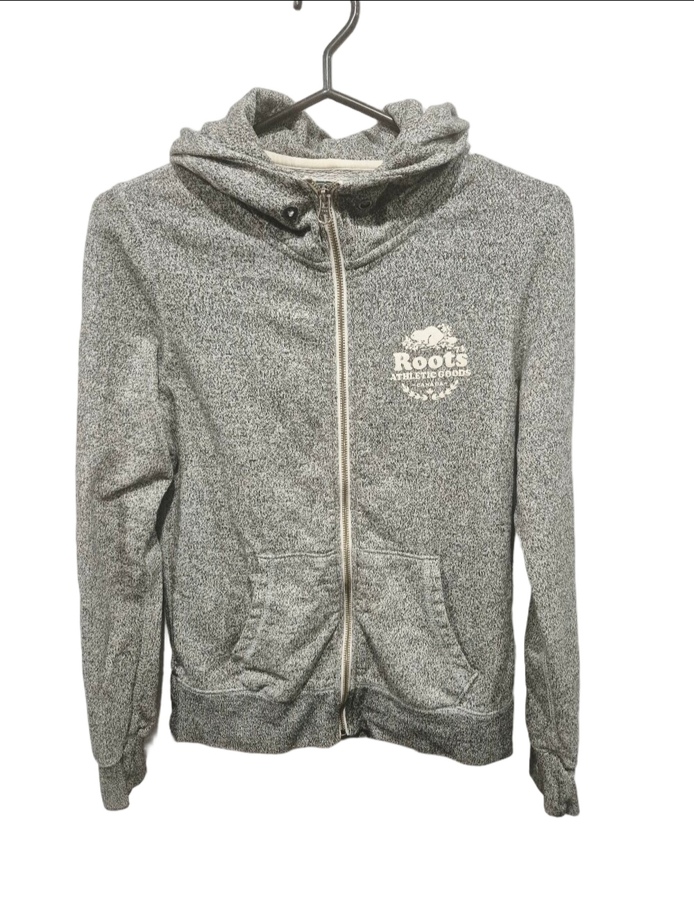 Roots Canada Salt & Pepper Full Zip Hooded Sweatshirt Grey Size Small
